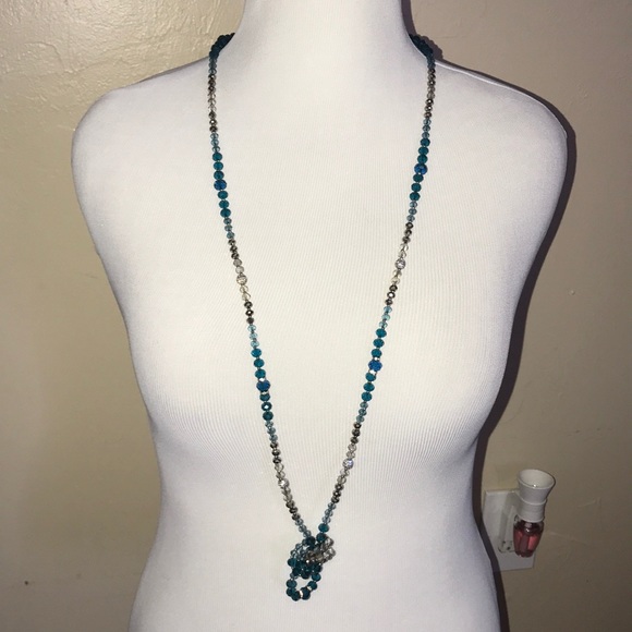 White House Black Market Jewelry - Long teal and clear beaded necklace